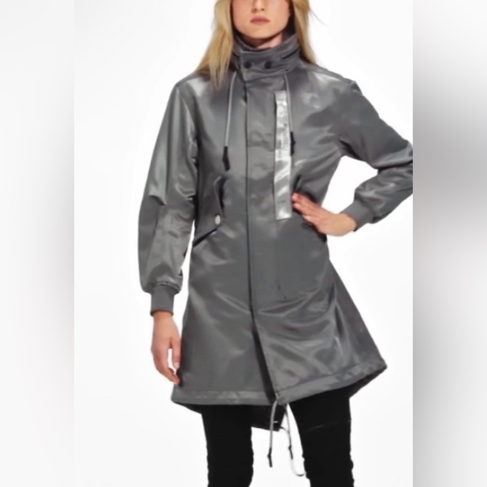 G-Star RAW Fishtail Parka Women’s Small Twill Hooded Coat Granite Silver NWT